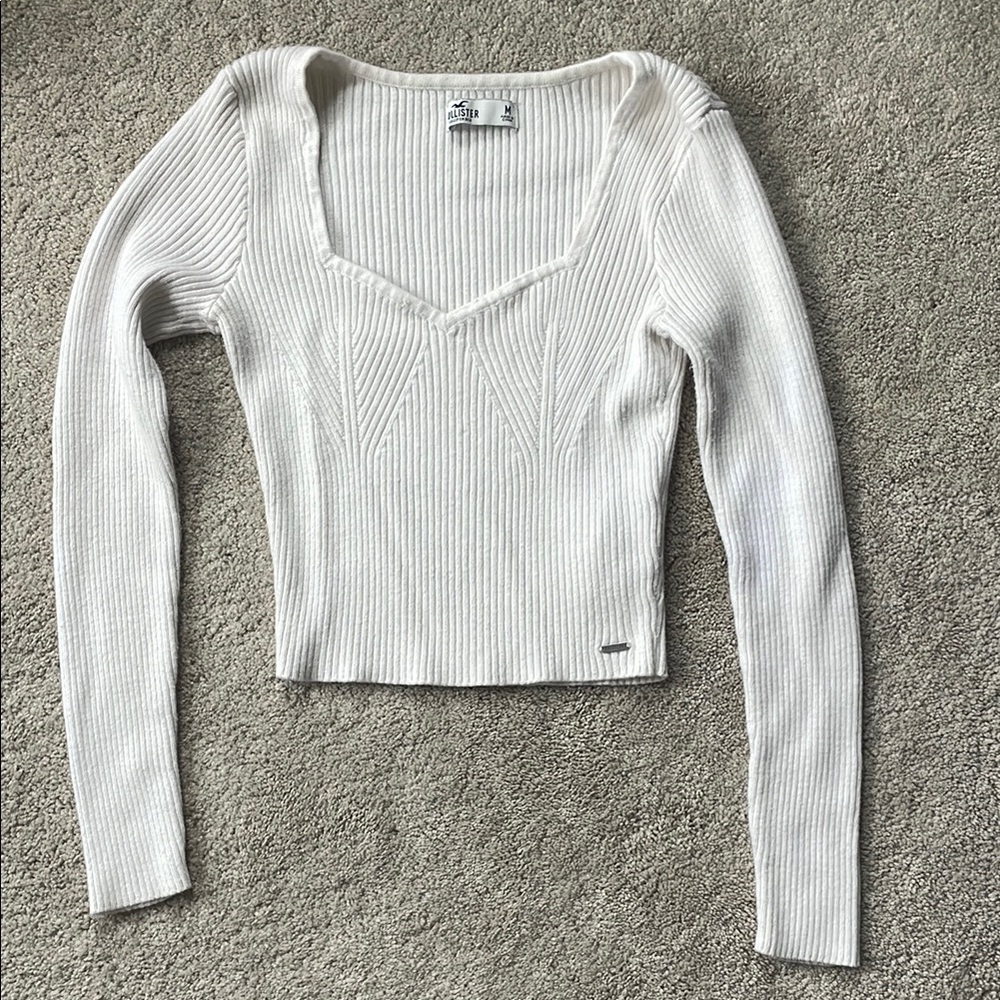 Hollister White Ribbed Fitted Blouse